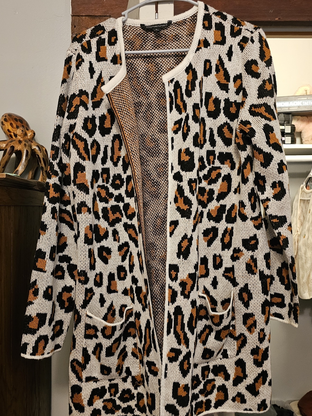 Signature Studio Leopard-Print Open Cardigan - Cream, Black & Brown